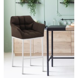 Scaun de bar Damaso din material textil alb, cu bază cu 4 picioare.2