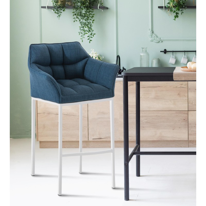 Scaun de bar Damaso din material textil alb, cu bază cu 4 picioare.2