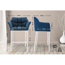 Scaun de bar Damaso din material textil alb, cu bază cu 4 picioare.2