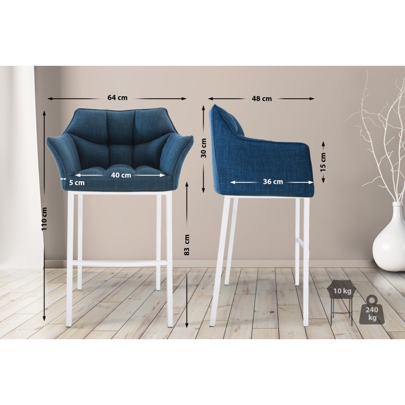 Scaun de bar Damaso din material textil alb, cu bază cu 4 picioare.2