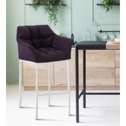 Scaun de bar Damaso din material textil alb, cu bază cu 4 picioare.2