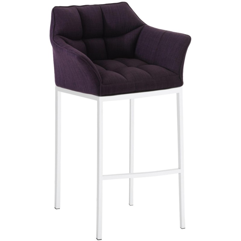 Scaun de bar Damaso din material textil alb, cu bază cu 4 picioare.2