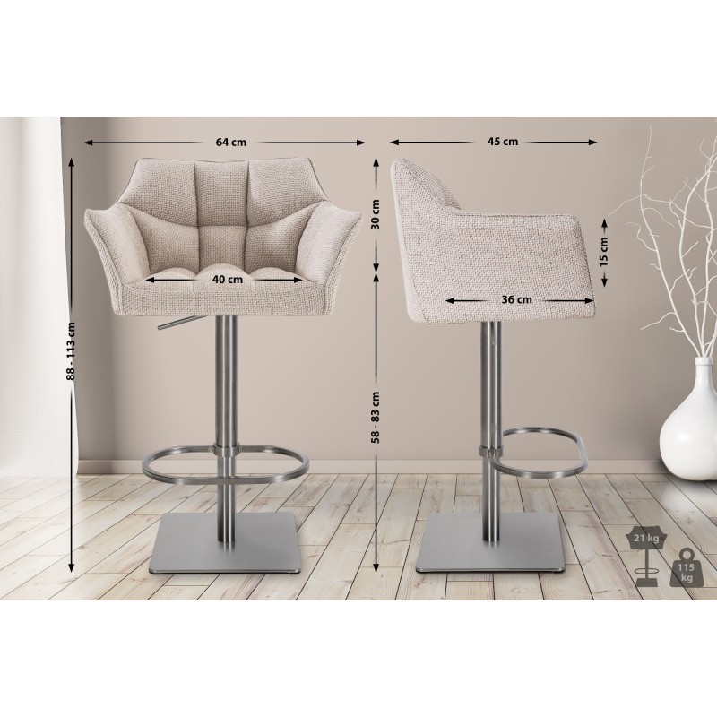 Scaun de bar din material textil Damaso E, culoarea ivory