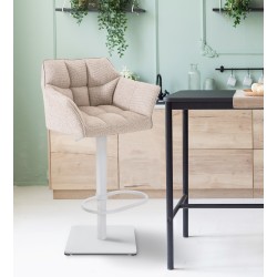 Scaun de bar Damaso W din material textil ivory