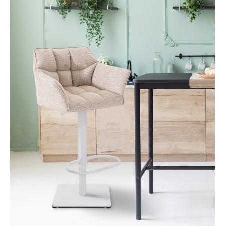 Scaun de bar Damaso W din material textil ivory