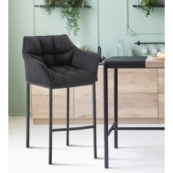 Scaun de bar Damaso B din material textil cu bază cu 4 picioare, gri închis