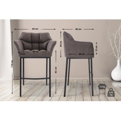 Scaun de bar Damaso B din material textil cu bază cu 4 picioare, gri