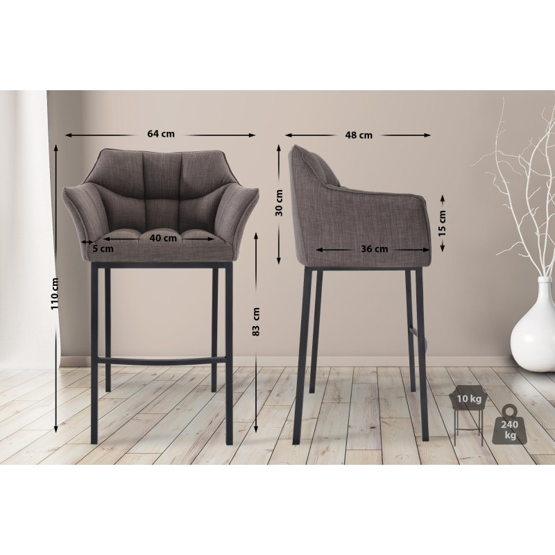 Scaun de bar Damaso B din material textil cu bază cu 4 picioare, gri