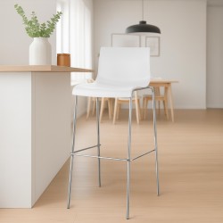 Scaun de bar Hoover, cromat, cadru alb cu 4 picioare