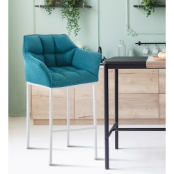 Scaun de bar Damaso W din material textil cu bază cu 4 picioare, turcoaz