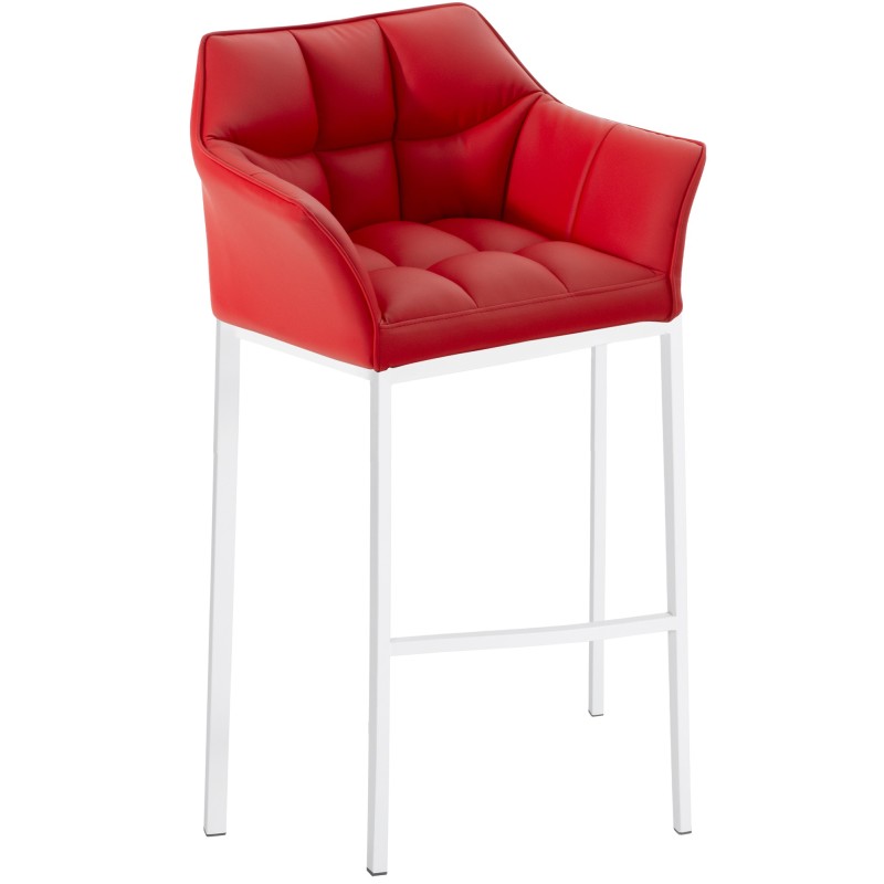 Scaun de bar Damaso cu 4 picioare, alb și roșu