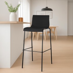 Set de 2 scaune de bar Hoover, plastic, 4 picioare, negru