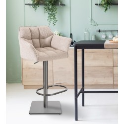 Scaun de bar din material textil Damaso E, culoarea ivory