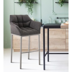 Scaun de bar Damaso E din material textil cu bază gri titan cu 4 picioare