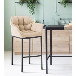 Scaun de bar Damaso B din material textil cu bază cu 4 picioare, crem