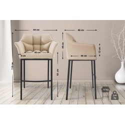 Scaun de bar Damaso B din material textil cu bază cu 4 picioare, crem