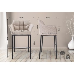 Scaun de bar din material textil Damaso B cu bază cu 4 picioare de culoarea fildeșului