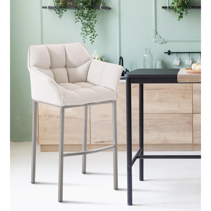 Scaun de bar Damaso E din material textil cu bază cu 4 picioare, alb