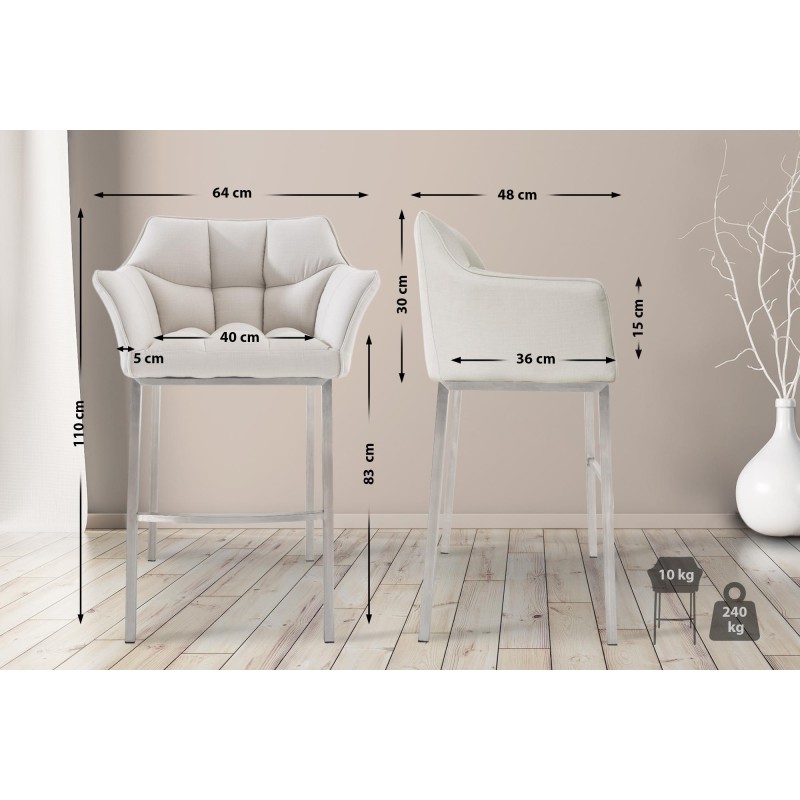 Scaun de bar Damaso E din material textil cu bază cu 4 picioare, alb