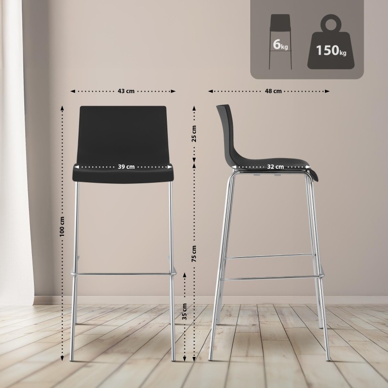 Scaun de bar Hoover, cromat, cadru negru cu 4 picioare