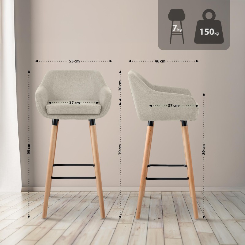 Scaun de bar Grant din material textil crem