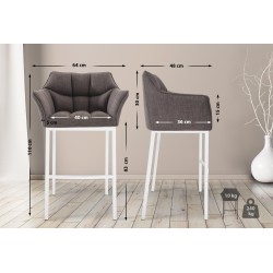 Scaun de bar Damaso W din material textil cu bază cu 4 picioare, gri