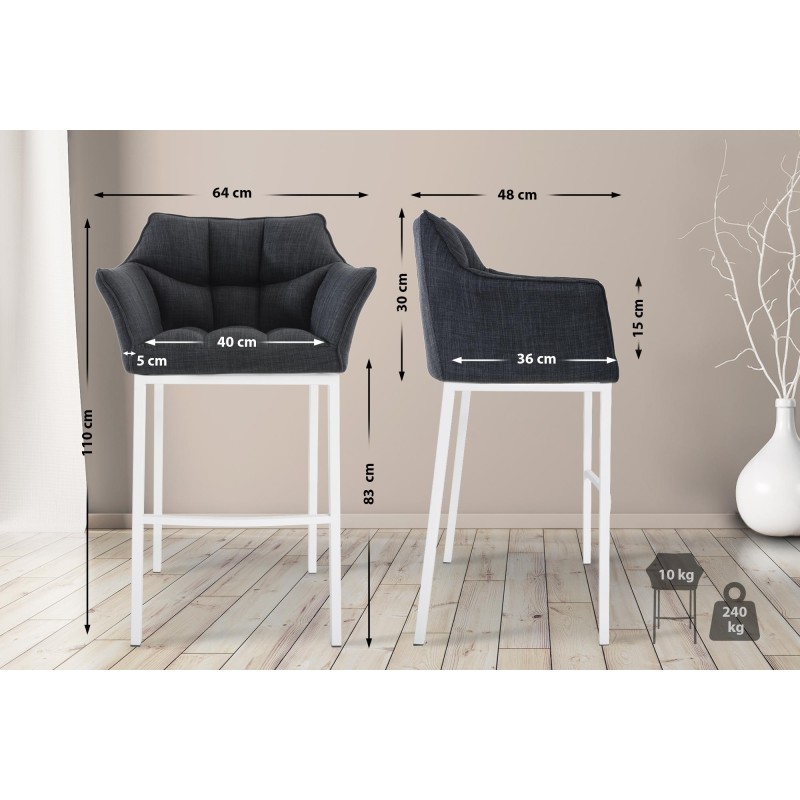 Scaun de bar Damaso W din material textil cu bază cu 4 picioare, gri închis
