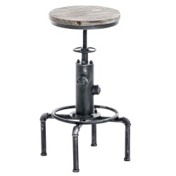 Scaun de bar Lumos, din lemn argintiu antic