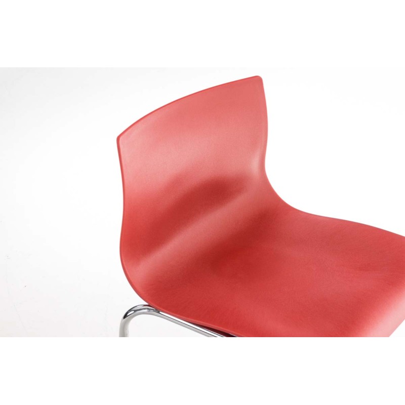 Set de 2 scaune de bar din plastic Hoover, cadru cu 4 picioare, crom roșu