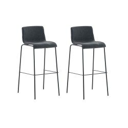 Set de 2 scaune de bar Hoover cu structură din material textil, 4 picioare, negru, gri închis