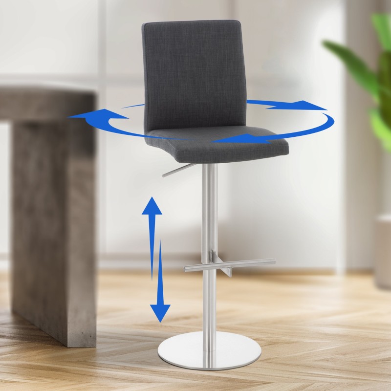 Scaun de bar Cadiz din material textil din oțel inoxidabil gri închis