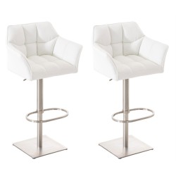 Set de 2 scaune de bar Damaso din piele ecologică albă și oțel inoxidabil