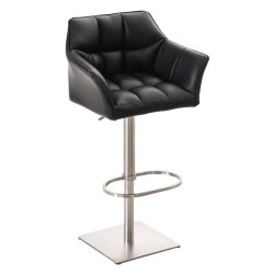 Set de 2 scaune de bar Damaso din piele ecologică neagră și oțel inoxidabil