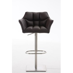 Set de 2 scaune de bar Damaso din piele ecologică maro și oțel inoxidabil