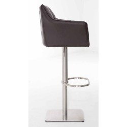 Set de 2 scaune de bar Damaso din piele ecologică maro și oțel inoxidabil