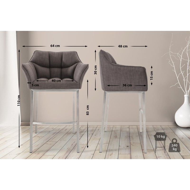 Scaun de bar Damaso E din material textil cu structură cu 4 picioare, gri