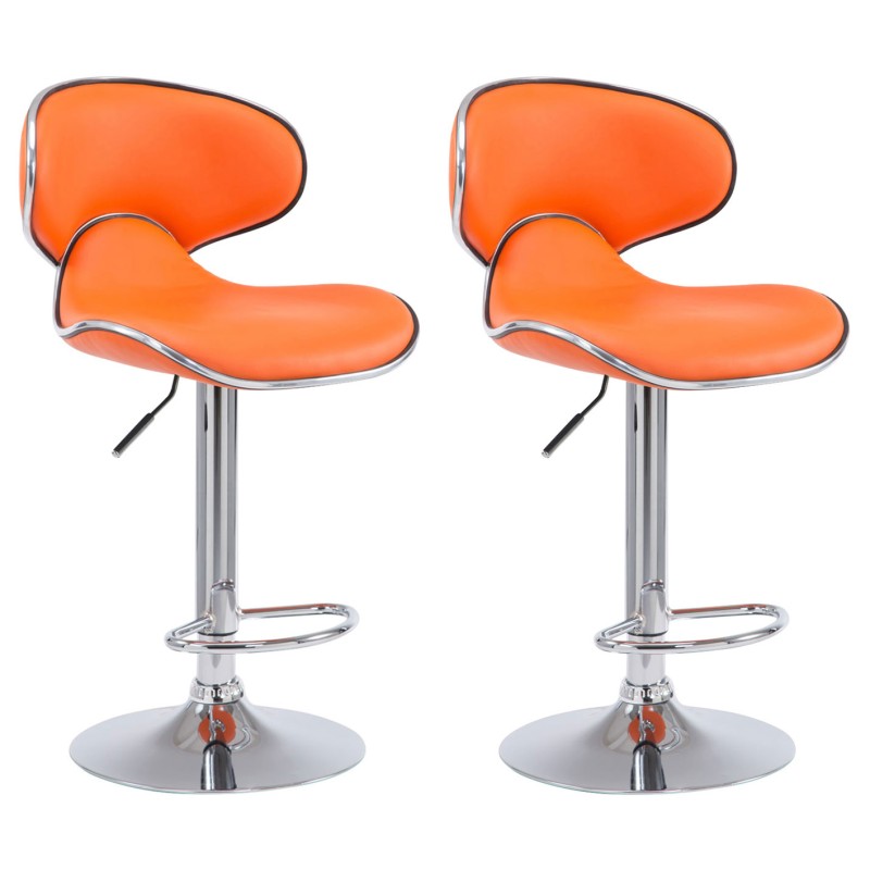 Set de 2 scaune de bar Las Vegas V2 din piele ecologică cromată portocalie