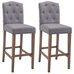 Set de 2 scaune de bar Louise din material textil gri deschis antic