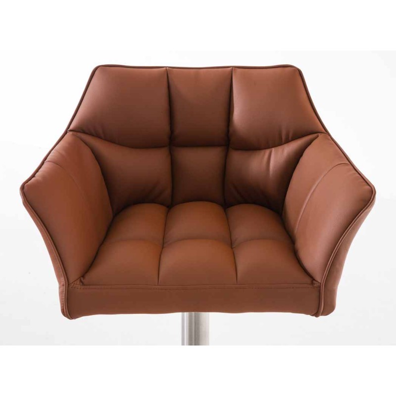 Set de 2 scaune de bar Damaso din piele ecologică și oțel inoxidabil maro deschis