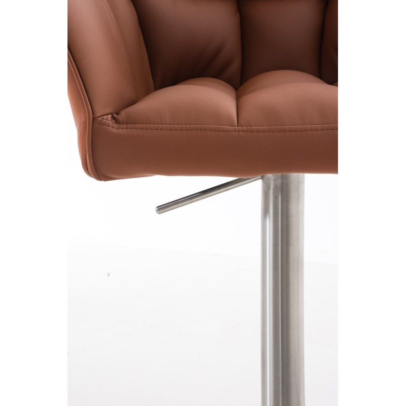 Set de 2 scaune de bar Damaso din piele ecologică și oțel inoxidabil maro deschis