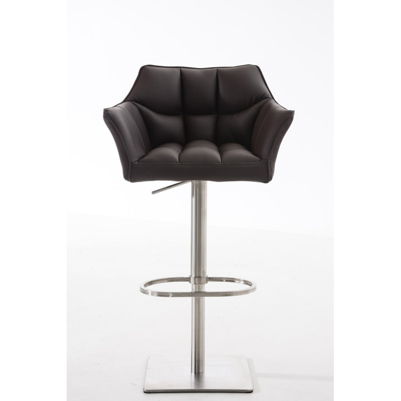 Set de 2 scaune de bar Damaso din piele ecologică maro și oțel inoxidabil