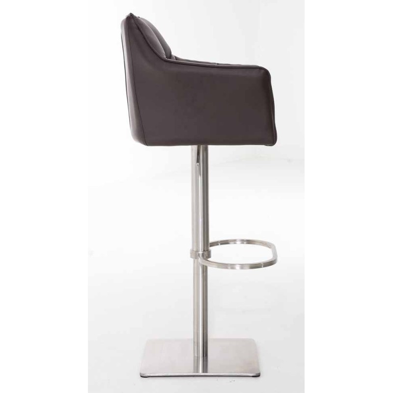 Set de 2 scaune de bar Damaso din piele ecologică maro și oțel inoxidabil