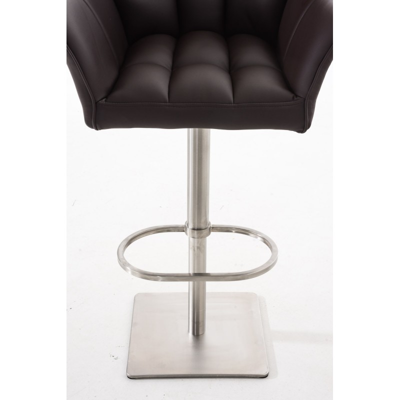 Set de 2 scaune de bar Damaso din piele ecologică maro și oțel inoxidabil