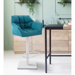 Set de 2 scaune de bar din material textil Damaso, alb și turcoaz