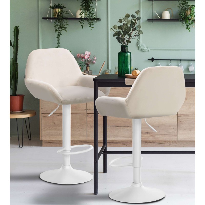 Scaun de bar Braga din catifea albă crem