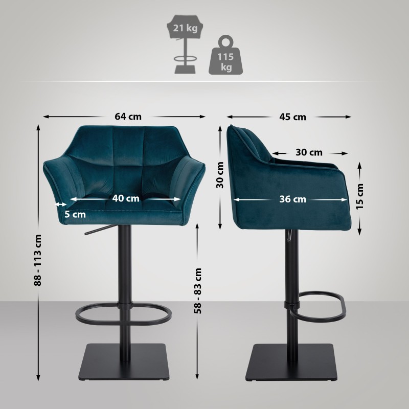 Scaun de bar Damaso B din catifea verde