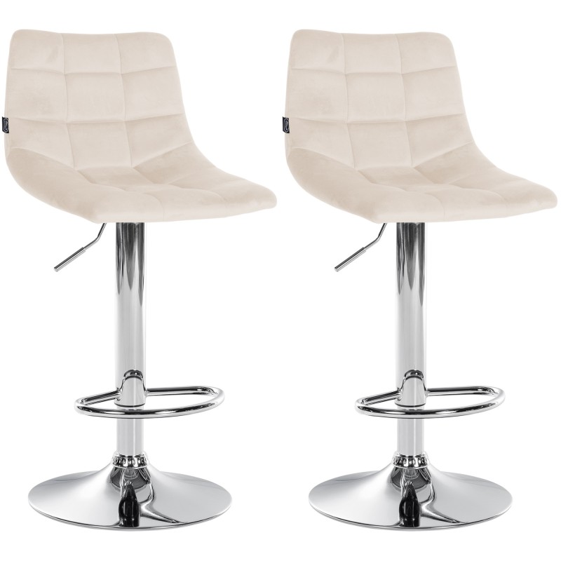 Set de 2 scaune de bar Jerry din catifea cromată crem