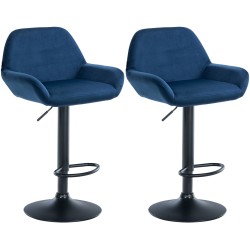 Set de 2 scaune de bar Braga din catifea neagră și albastră