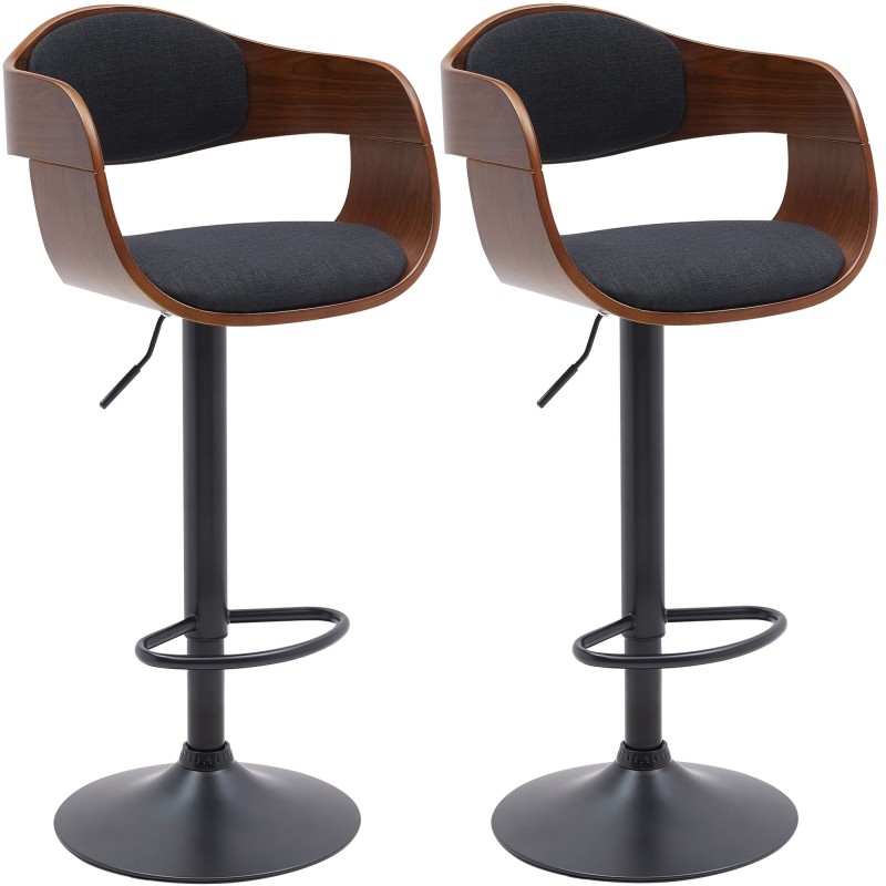 Set de 2 scaune de bar Kingston B, nuc/material textil negru