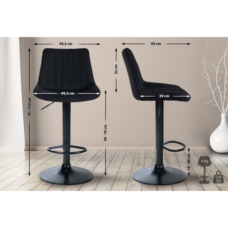Set de 2 scaune de bar Toni din material textil negru